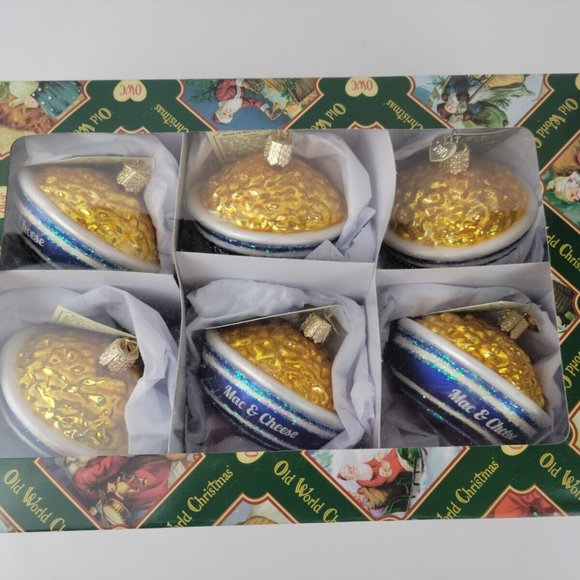 Mac and Cheese Glass Blown Ornaments Old World Christmas Set of Six Boxed - Picture 3 of 9